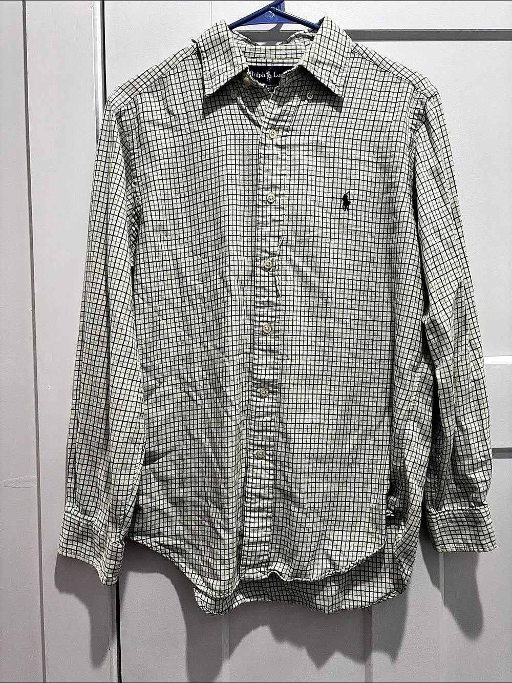 Ralph Lauren Classic Fit Plaid Button Down in White & Green Size Small Like New